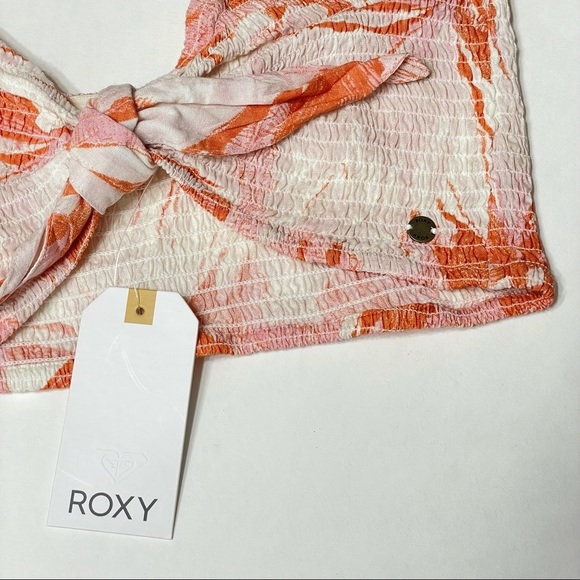 Roxy NWT floral peach coral white knot tie bandeau - Picture 2 of 12
